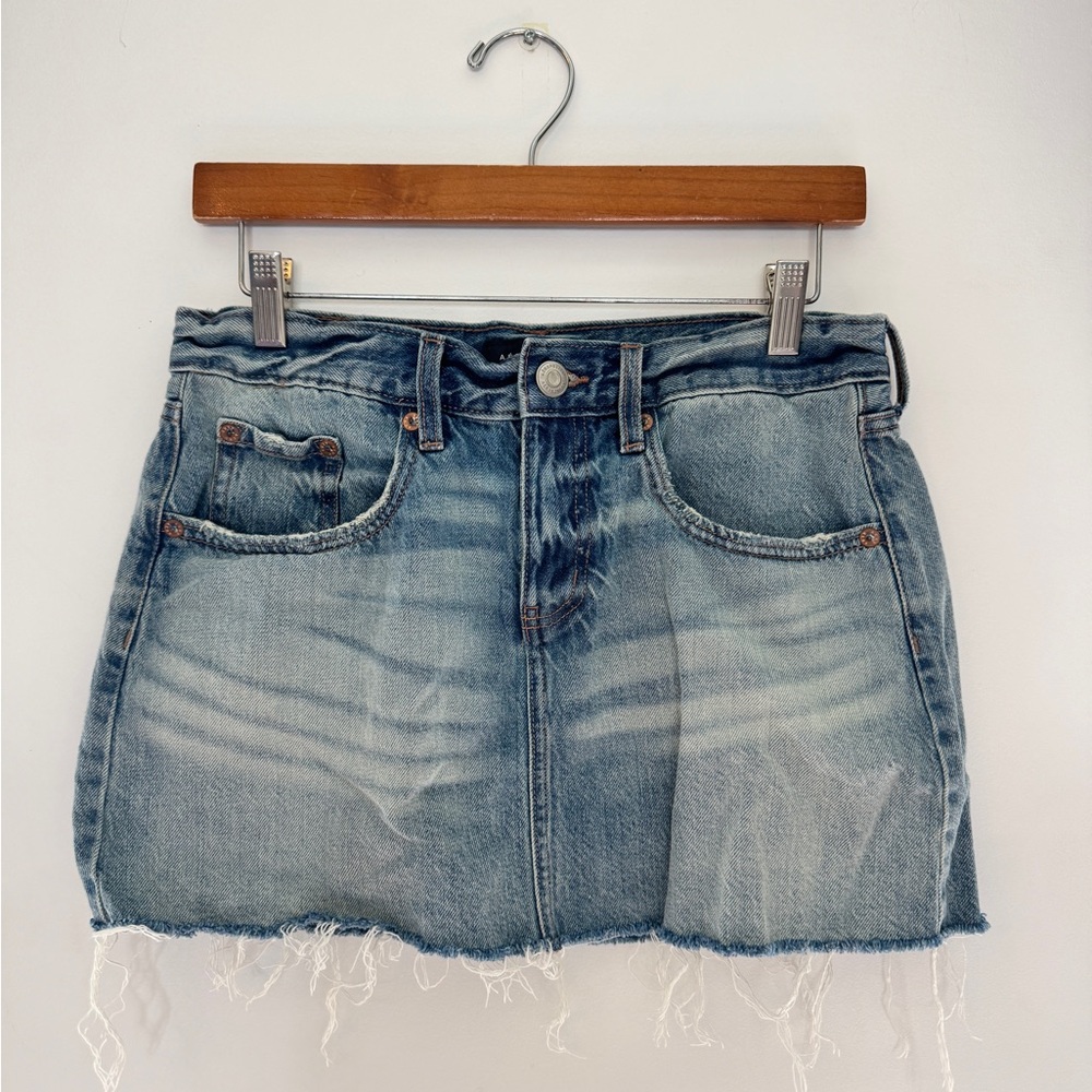 Aeropostale Light Blue Distressed Denim Mini Skirt